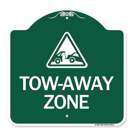 Signmission Designer Series Tow-Away Zone W/ Graphic, Green & White Aluminum Sign, 18" x 18", GW-1818-24411 A-DES-GW-1818-24411
